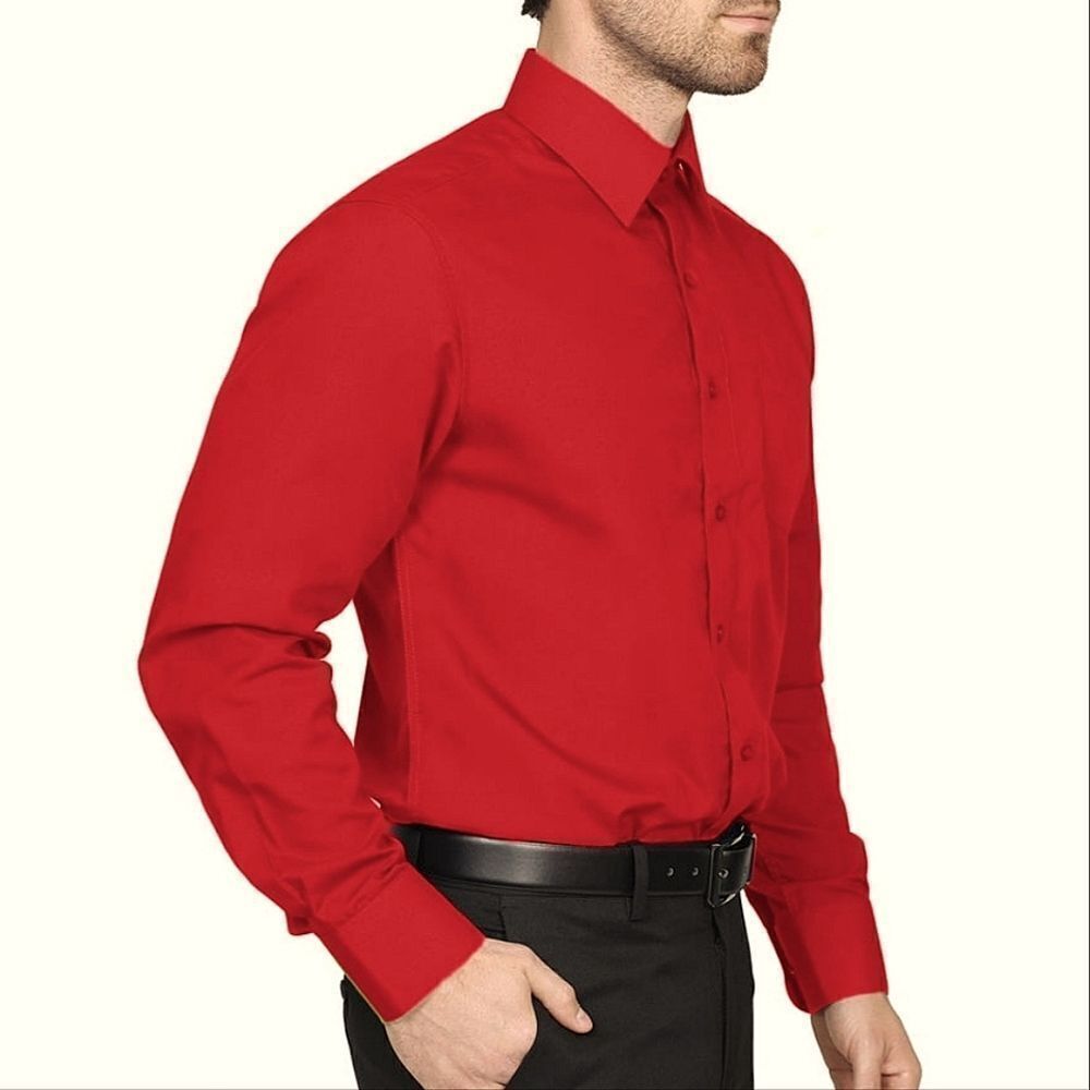 George Men's Solid Red Long Sleeve Button-Down Dress Shirt
